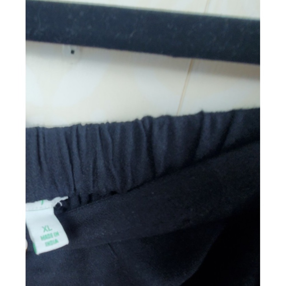Womens Black Flowy Knee Length Skirt Side Slit Elastic Waist XL Cotton Blend - Picture 4 of 8